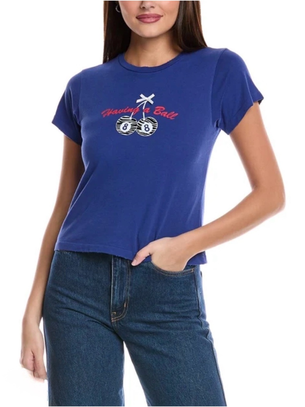 Daydreamer Royal Blue 'Having a Ball' Graphic Crop Tee MSRP $84